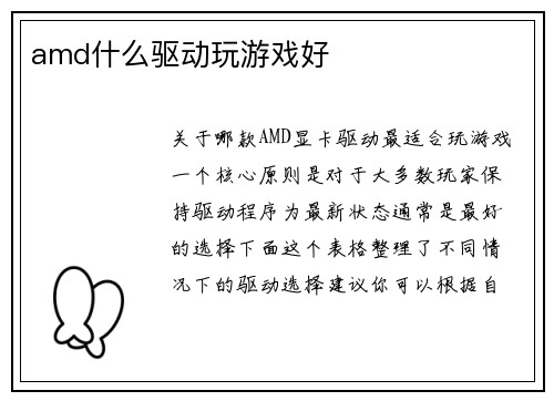 amd什么驱动玩游戏好